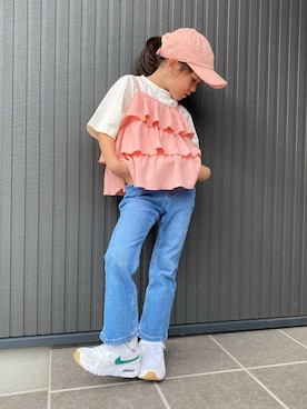 「アイテム（キャップ）」を使った、tamapicoさん（キッズ・110cm）の秋コーディネート