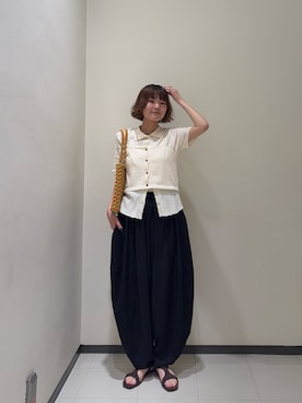 「KBF（ケイビーエフ）のビスチェSETニットシャツ（ニット/セーター、ホワイト系）」を使った、わらちゃんさん（レディース・162cm）の夏コーディネート