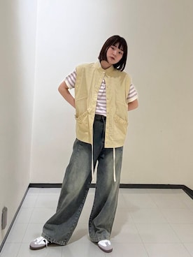 「アイテム（その他アウター、ベージュ系）」を使った、わらちゃんさん（レディース・162cm）の夏コーディネート