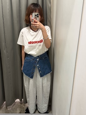 「KBF（ケイビーエフ）のロゴプリントTEE（Tシャツ/カットソー、ホワイト系）」を使った、わらちゃんさん（レディース・162cm）の夏コーディネート