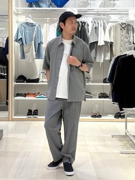 「GLOBAL WORK（グローバルワーク）のアーバンクリーンワイドパンツ/AIR/632890（スラックス、グレー系）」を使った、ゆーすけさん（メンズ）の夏コーディネート
