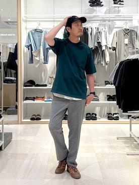 「GLOBAL WORK（グローバルワーク）のアーバンスラックスAIR/632888（スラックス、グレー系）」を使った、ゆーすけさん（メンズ）の夏コーディネート