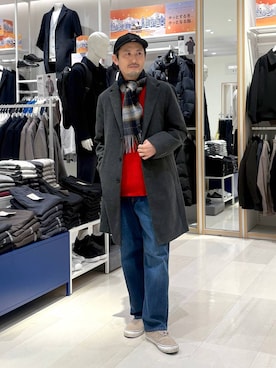 「アイテム（ストール/ショール）」を使った、ゆーすけさん（メンズ・176cm）の冬コーディネート