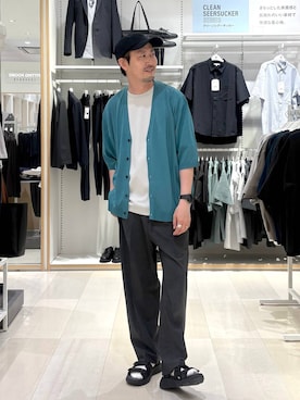 「GLOBAL WORK（グローバルワーク）のアーバンクリーンワイドパンツ/AIR/632890（スラックス、グレー系）」を使った、ゆーすけさん（メンズ）の春コーディネート