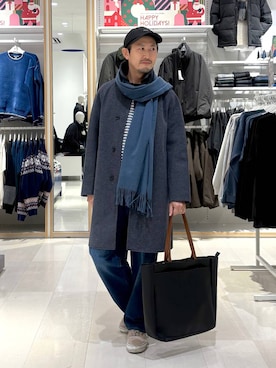 「アイテム（ステンカラーコート）」を使った、ゆーすけさん（メンズ・176cm）の冬コーディネート