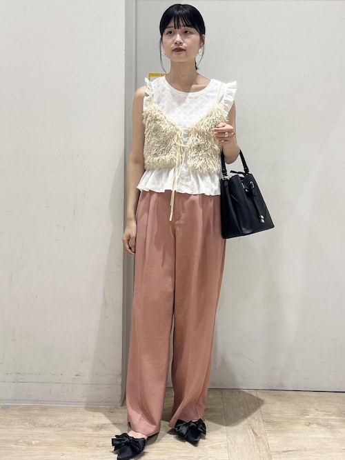美easy】リネンライクワンタックワイドスラックスパンツ（スラックス