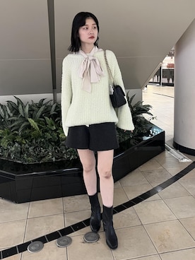 「ボウタイ」｜「アイテム（ブーツ）」を使った、0118momoさん（レディース・164cm）の秋コーディネート