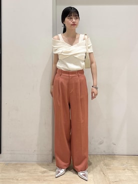「アイテム（スラックス、オレンジ系）」を使った、0118momoさん（レディース・164cm）の夏コーディネート