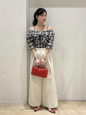 「オフショルブラウス」｜0118momoさん（レディース・164cm）の夏コーディネート