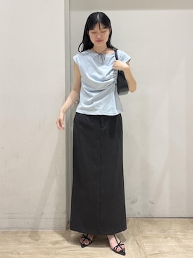 「VIS（ビス）の【新色追加】【180℃美人見え】ハンドルリボンワンショルダーバッグ（ハンドバッグ）」を使った、0118momoさん（レディース・164cm）の夏コーディネート