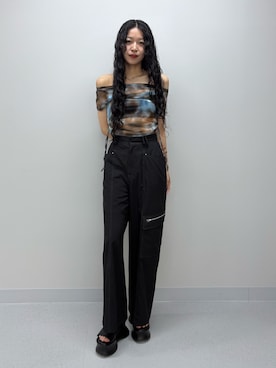 「MURUA（ムルーア）のタックドロストシアートップス（Tシャツ/カットソー、ブルー系）」を使った、成田すみれさん（レディース・171cm）の春コーディネート