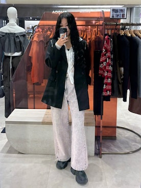 「MURUA（ムルーア）のジャケットライクZIPミニワンピース（テーラードジャケット、ブラック系）」を使った、成田すみれさん（レディース・171cm）の春コーディネート