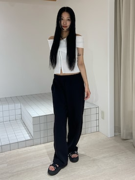 「オフショルブラウス」｜成田すみれさん（レディース・171cm）の夏コーディネート