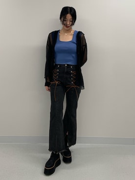 「アイテム（ブーツ）」を使った、成田すみれさん（レディース・171cm）の夏コーディネート