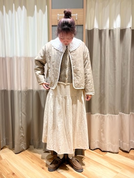 「アイテム（ノーカラージャケット）」を使った、Saさん（レディース・165cm）の冬コーディネート