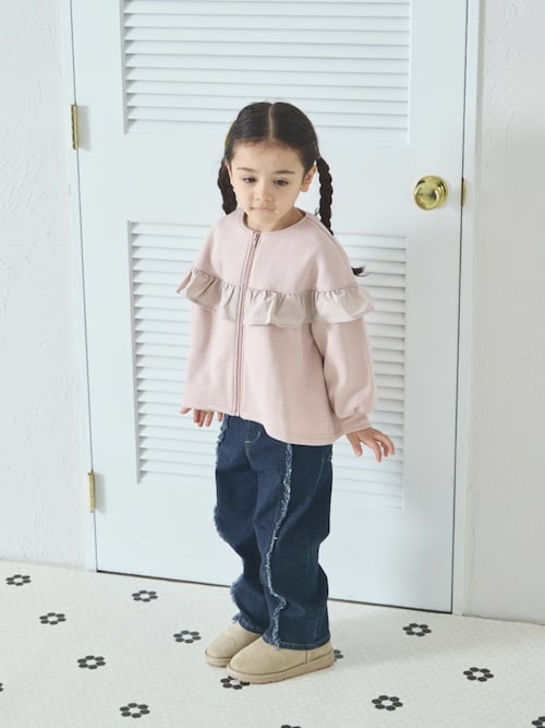 セール】裏起毛 フリル付き ノーカラー ジップブルゾン（ブルゾン