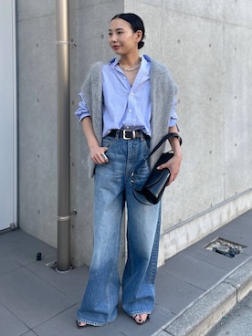 「Chaos（カオス）のChaos(カオス)/◆WHY NOT NOW◆リバーランチデニム（デニムパンツ）」を使った、FUMIさん（レディース・162cm）の夏コーディネート