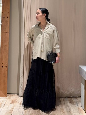 「Chaos（カオス）のChaos(カオス)/ ヴェールレースニットスカート（スカート、ブラック系）」を使った、FUMIさん（レディース・162cm）の夏コーディネート