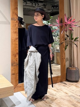 「Chaos（カオス）のChaos(カオス)/シルシャーパンツ　【セットアップ可】（その他パンツ、ブルー系）」を使った、FUMIさん（レディース・162cm）の春コーディネート
