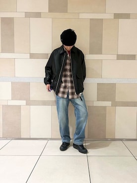 「アイテム（ライダースジャケット）」を使った、佐藤　壮留さん（メンズ・175cm）の秋コーディネート