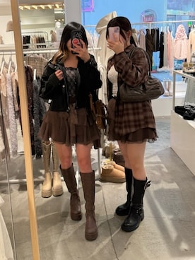 「レザー」｜「アイテム（キャミソール）」を使った、Moeさん（レディース・156cm）の秋コーディネート