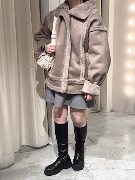 「one after another NICE CLAUP（ワンアフターアナザーナイスクラップ）のアイテム（ムートンコート）」を使った、Moeさん（レディース・156cm）の冬コーディネート
