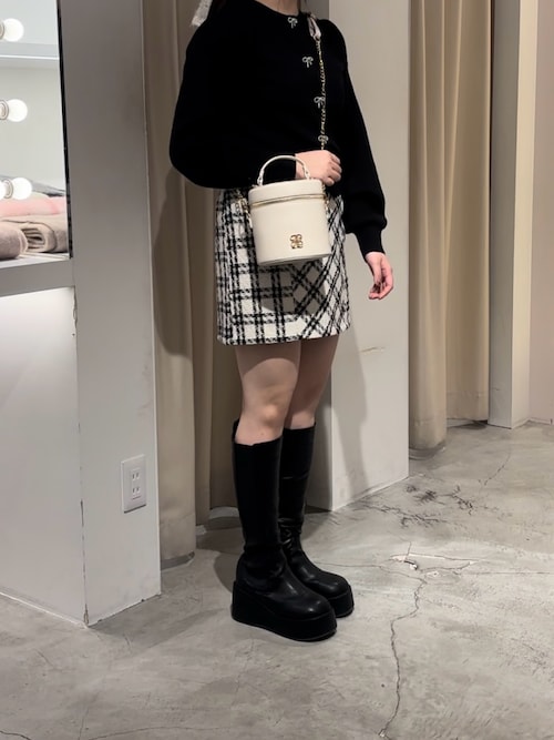 SMサイズ展開】バックレースアップツイードミニスカート