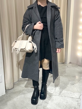 「one after another NICE CLAUP（ワンアフターアナザーナイスクラップ）のアイテム（ステンカラーコート）」を使った、Moeさん（レディース・156cm）の冬コーディネート