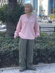 【 大人気完売品 】 アングリッド スリットネックスラブルーズニット ピンク 大人気完売品 】 アングリッド スリットネックスラブルーズ