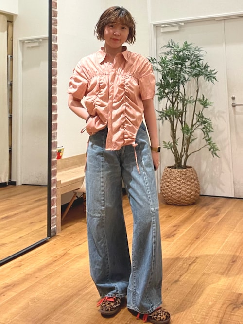 ギャザーデザインハーフスリーブシャツ
