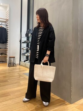 「かぐれ（カグレ）のボーダーワイドカットソー（Tシャツ/カットソー）」を使った、riko810さん（レディース・162cm）の秋コーディネート