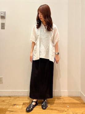 「URBAN RESEARCH DOORS（アーバンリサーチドアーズ）のリネンウエストタックスキッパーブラウス（シャツ/ブラウス、ホワイト系）」を使った、Rikoさん（レディース・162cm）の夏コーディネート