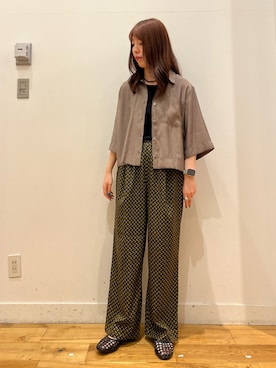 「URBAN RESEARCH DOORS（アーバンリサーチドアーズ）のハーフスリーブショートシャツ（シャツ/ブラウス、ブラウン系）」を使った、Rikoさん（レディース・162cm）の夏コーディネート