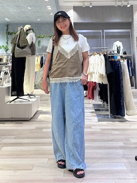 「LEPSIM（レプシィム）の【NEW ERA】コットンフラックスキャップ　617079（キャップ、ブラック系）」を使った、sankichi1346さん（レディース・159cm）の夏コーディネート