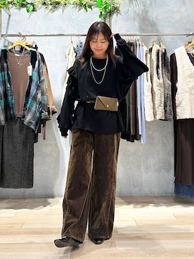 「LEPSIM（レプシィム）のフロッキーデニムパンツ　1055023（その他パンツ、ブラウン系）」を使った、sankichi1346さん（レディース・159cm）の秋コーディネート