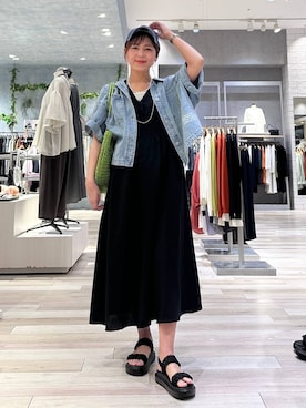 「LEPSIM（レプシィム）のギャザークッションサンダル　638838（サンダル、ブラック系）」を使った、sankichi1346さん（レディース・159cm）の春コーディネート