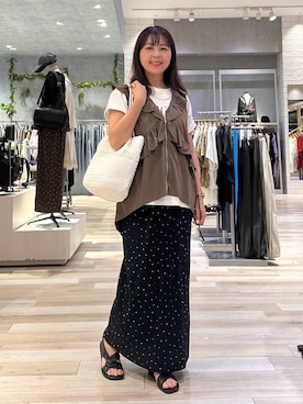 「LEPSIM（レプシィム）のフリルZIPベストチュニック　1023340（ベスト、ブラウン系）」を使った、sankichi1346さん（レディース・159cm）の夏コーディネート