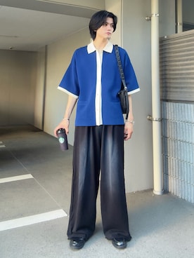 「SINSS（シンス）のTwo tuck breach sweatpants / 2タックブリーチスウェットパンツ（スウェットパンツ、ブラック系）」を使った、そらさん（メンズ・181cm）の春コーディネート