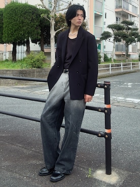「SINSS（シンス）のSlim fit tank top / スリムフィットタンクトップ（タンクトップ、ブラック系）」を使った、そらさん（メンズ・181cm）の秋コーディネート