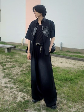 「SINSS（シンス）のTwo tuck breach sweatpants / 2タックブリーチスウェットパンツ（スウェットパンツ、ブラック系）」を使った、そらさん（メンズ・181cm）の春コーディネート