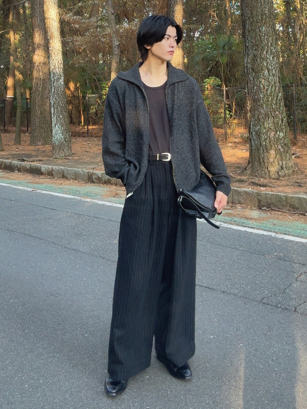 SINSS（シンス）の「Flannel two tuck wide striped slacks