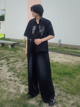 「SINSS（シンス）のTwo tuck breach sweatpants / 2タックブリーチスウェットパンツ（スウェットパンツ、ブラック系）」を使った、そらさん（メンズ・181cm）の春コーディネート