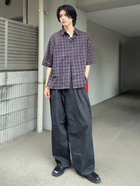 「SINSS（シンス）のWide balloon denim / ワイドバルーンデニム（Denim pants、ブラック系）」を使った、そらさん（メンズ・181cm）の夏コーディネート