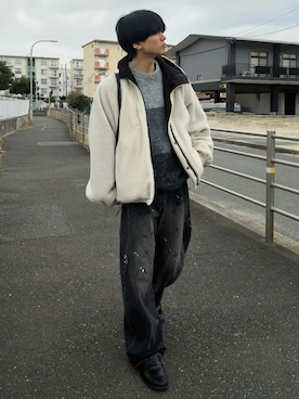 「グラデーションニット」｜「アイテム（ブルゾン）」を使った、そらさん（メンズ・181cm）の冬コーディネート