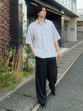 Two tuck wide straight stripe slacks / 2タックワイドストレート