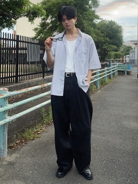 「SINSS（シンス）のアイテム（トップス）」を使った、そらさん（メンズ・181cm）の夏コーディネート