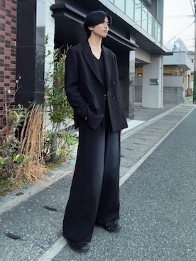 「SINSS（シンス）のTwo tuck breach sweatpants / 2タックブリーチスウェットパンツ（スウェットパンツ、ブラック系）」を使った、そらさん（メンズ・181cm）の秋コーディネート
