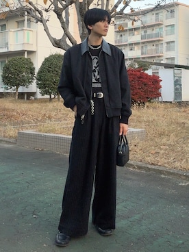 「ストライプ」｜「アイテム（ブルゾン）」を使った、そらさん（メンズ・181cm）の冬コーディネート