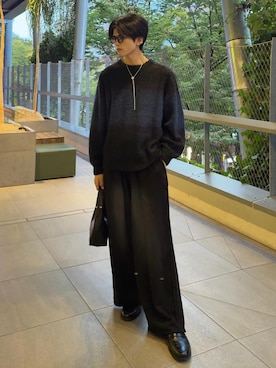 「SINSS（シンス）のTwo tuck breach sweatpants / 2タックブリーチスウェットパンツ（スウェットパンツ、ブラック系）」を使った、そらさん（メンズ・181cm）の秋コーディネート
