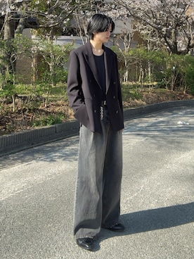 「SINSS（シンス）のSlim fit tank top / スリムフィットタンクトップ（タンクトップ、ブラック系）」を使った、そらさん（メンズ・181cm）の春コーディネート